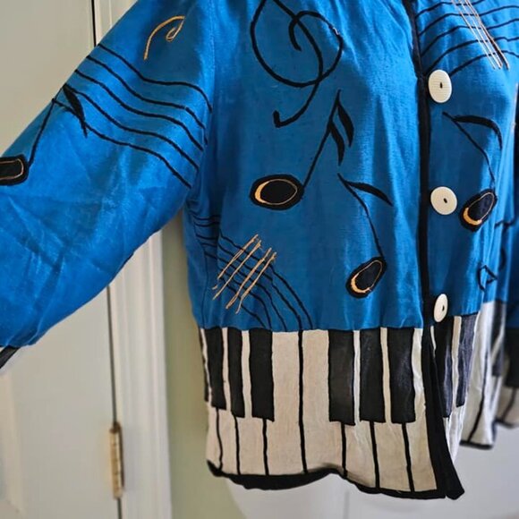 Vintage 80s Allure Piano Music Note Themed Jacket Top Small - Picture 10 of 14